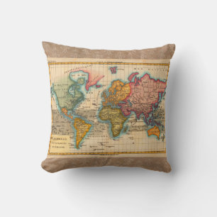 World Map 1780 Bonne Antique Planisphere Cushion