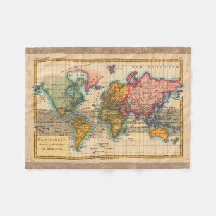 World Map 1780 Bonne Antique Planisphere Fleece Blanket