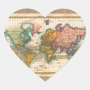 World Map 1780 Bonne Antique Planisphere  Heart Sticker