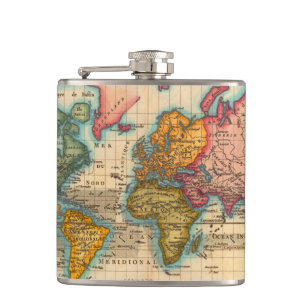 World Map 1780 Bonne Antique Planisphere Hip Flask