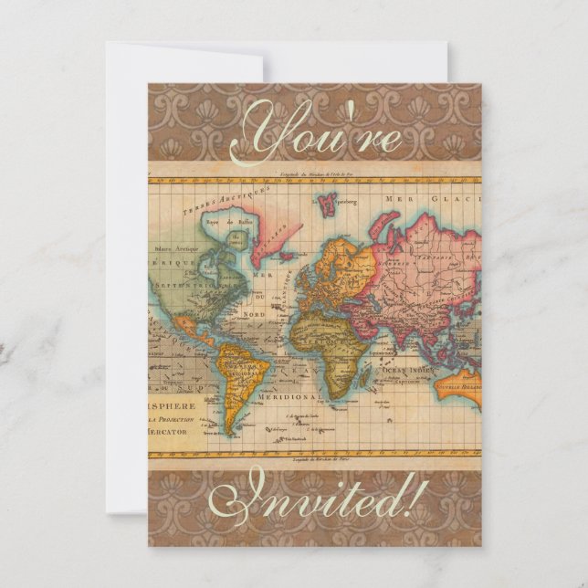 World Map 1780 Bonne Antique Planisphere  Invitation (Front)