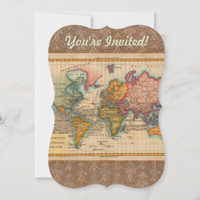 World Map 1780 Bonne Antique Planisphere  Invitation (Front)