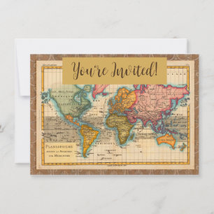 World Map 1780 Bonne Antique Planisphere  Invitation