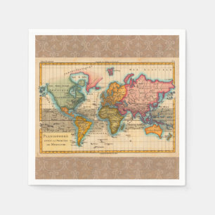 World Map 1780 Bonne Antique Planisphere Napkin
