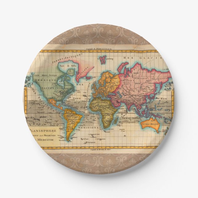 World Map 1780 Bonne Antique Planisphere  Paper Plate (Front)