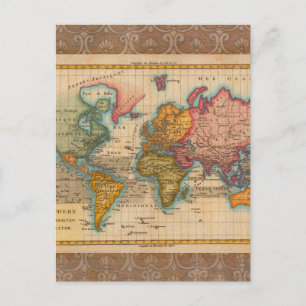 World Map 1780 Bonne Antique Planisphere  Postcard