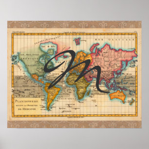 World Map 1780 Bonne Antique Planisphere  Poster