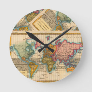 World Map 1780 Bonne Antique Planisphere  Round Clock