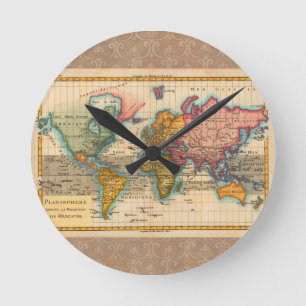 World Map 1780 Bonne Antique Planisphere  Round Clock