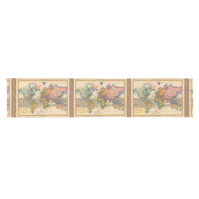 World Map 1780 Bonne Antique Planisphere  Short Table Runner (Horizontal)