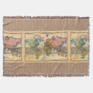 World Map 1780 Bonne Antique Planisphere Throw Blanket
