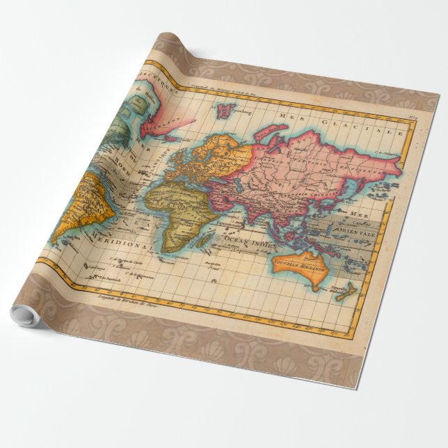 World Map 1780 Bonne Antique Planisphere  Wrapping Paper (Unrolled)