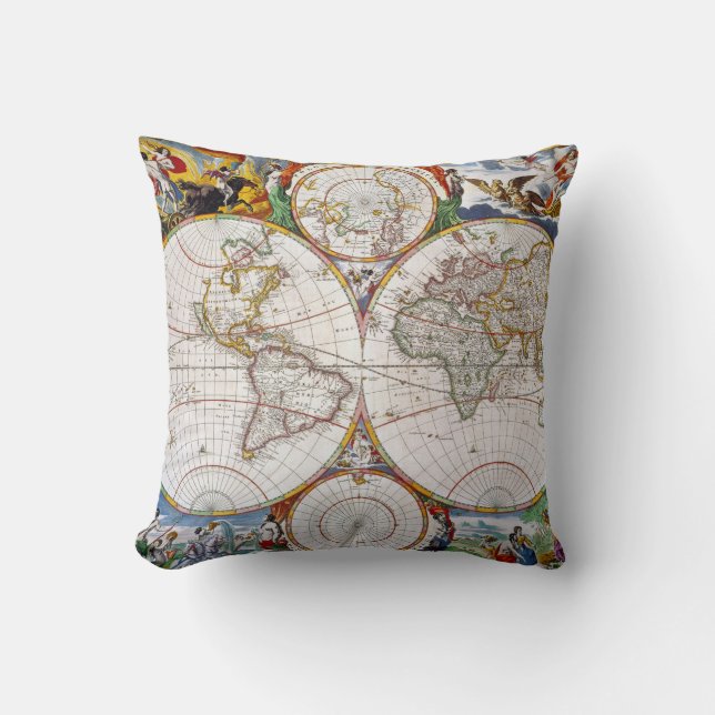 WORLD MAP, 17th CENTURY Cushion (Front)