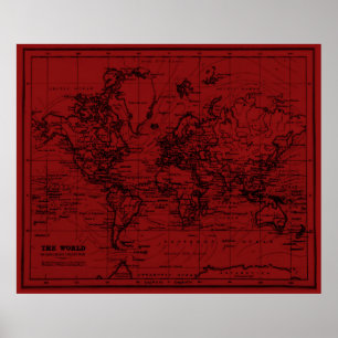 World Map (1899) Dark Red & Black Poster