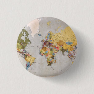 world map 3 cm round badge