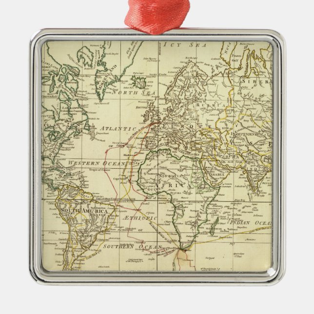 World Map 5 Metal Ornament (Front)