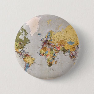 world map 6 cm round badge