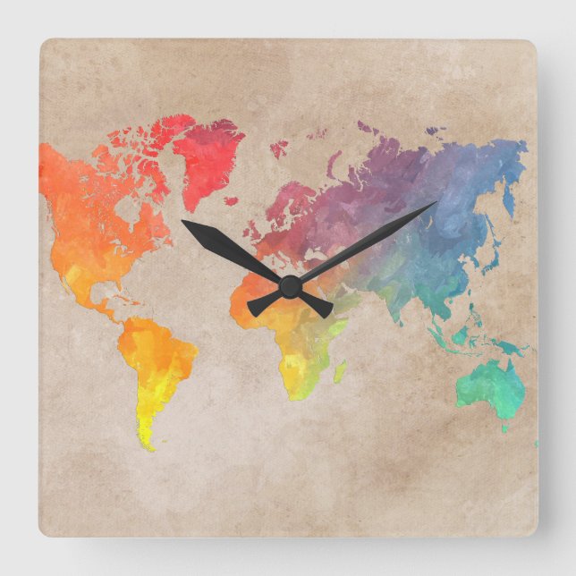 world map 9 square wall clock (Front)