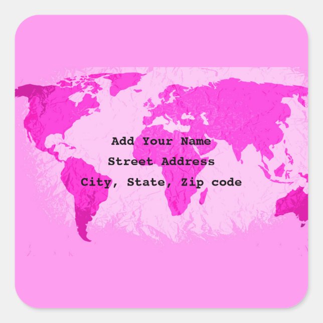 World Map Abstract Pink Purple Art Custom Travelle Square Sticker (Front)