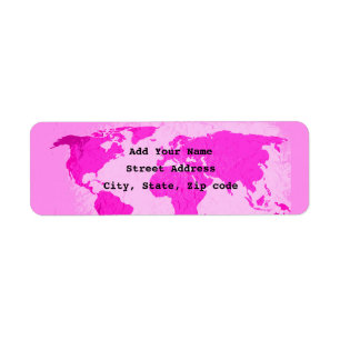 World Map Abstract Pink Purple Art Traveler Trendy Return Address Label