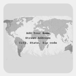 World Map Abstract Traveller Grey Grey Black White Square Sticker