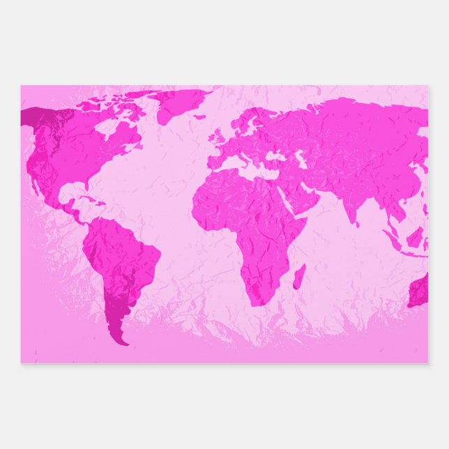 World Map Abstract Traveller Pink Purple Modern Wrapping Paper Sheet (Front)