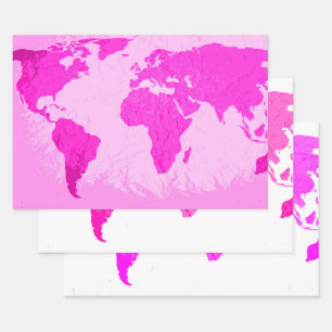 World Map Abstract Traveller Pink Purple Multicolo Wrapping Paper Sheet