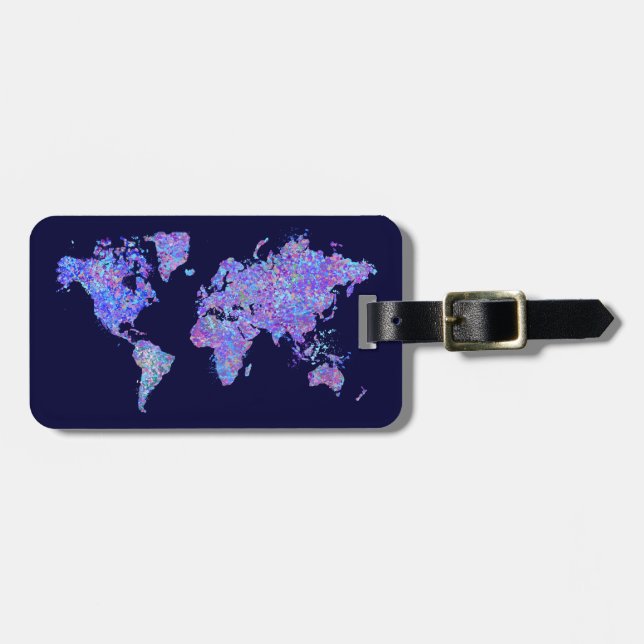 World Map, Action Painting Luggage Tag (Front Horizontal)