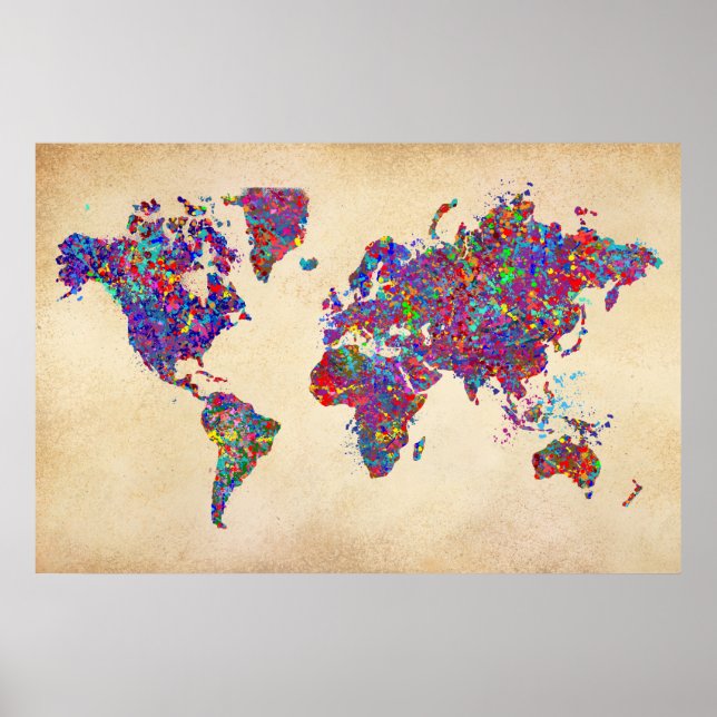 World Map, Action Painting Poster (Front)