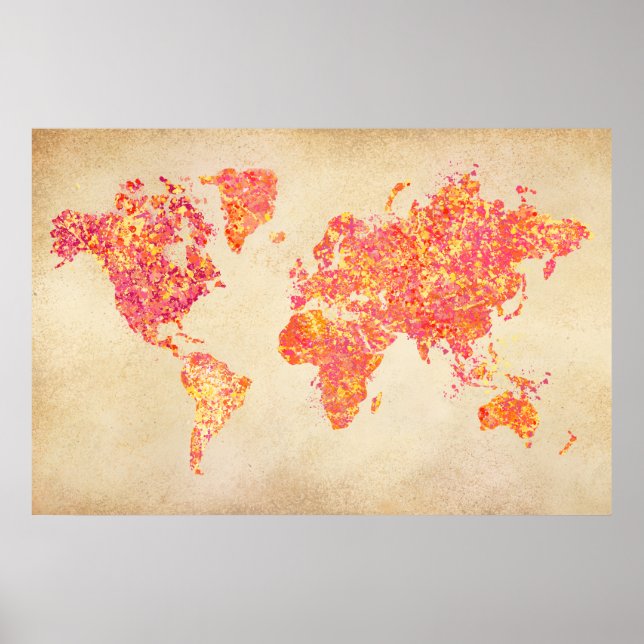 World Map, Action Painting Poster (Front)