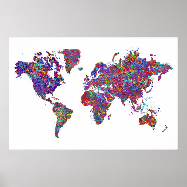 World Map, Action Painting Poster (Front)
