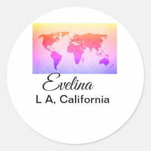 World map add name text place country city text mi classic round sticker