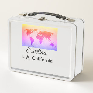 World map add name text place country city text mi metal lunch box