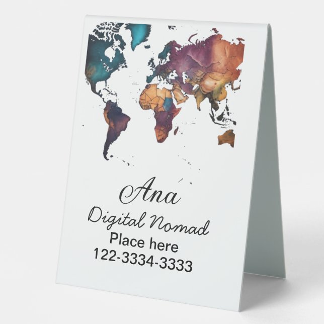 World map add your name text place city phone (Front)