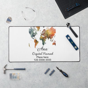 World map add your name text place city phone desk mat