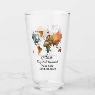 World map add your name text place city phone glass