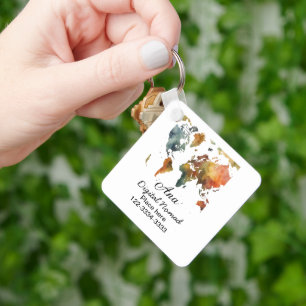 World map add your name text place city phone key ring