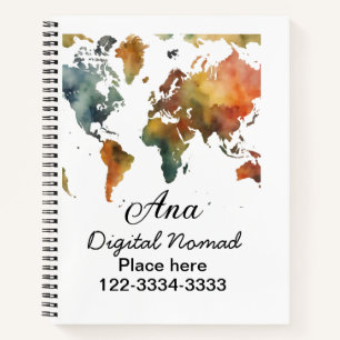 World map add your name text place city phone notebook