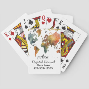 World map add your name text place city phone playing cards