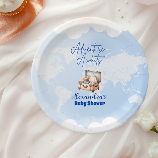 World Map Adventure Awaits Baby Shower Paper Plate (Creator Uploaded)