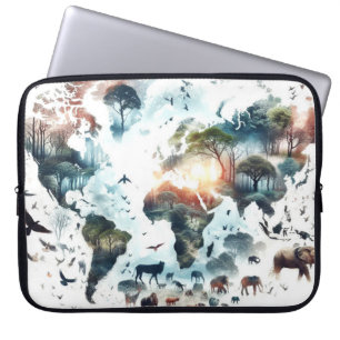 World Map and Animals Laptop Cases