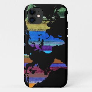 world map and colour stripes iPhone 11 case