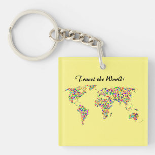 World Map and Travel the World Key Ring