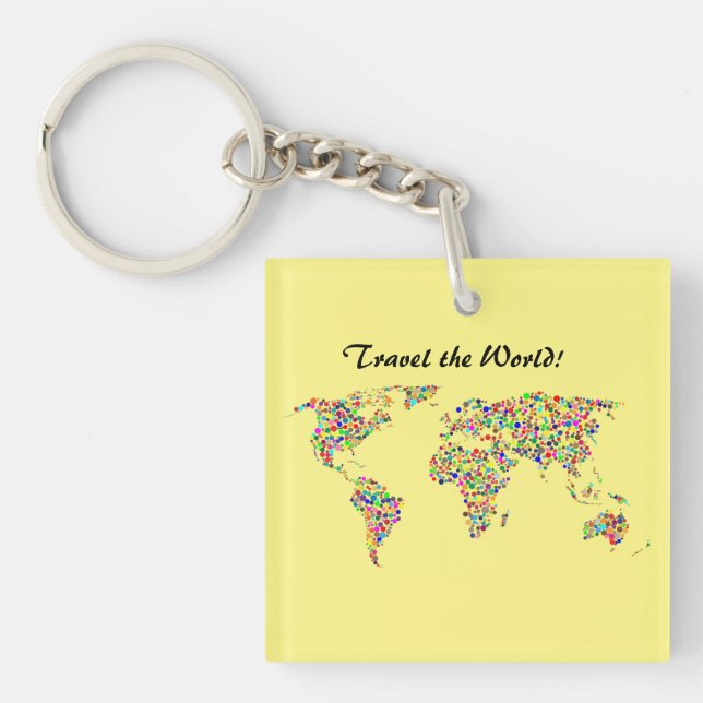 World Map and Travel the World Key Ring (Front)