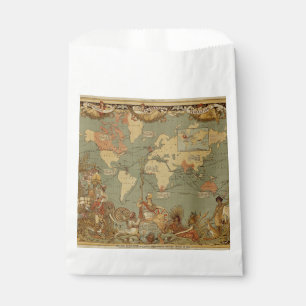 World Map Antique 1886 Illustrated Favour Bag