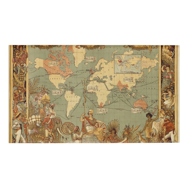 World Map Antique 1886 Illustrated Name Tag (Front)