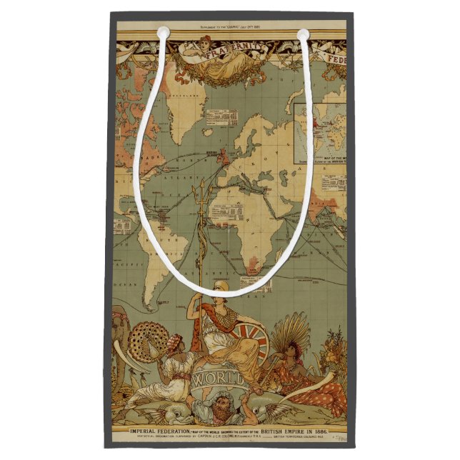 World Map Antique 1886 Illustrated Small Gift Bag (Front)