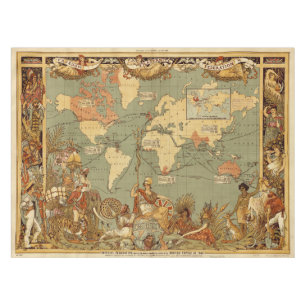 World Map Antique 1886 Illustrated Tablecloth