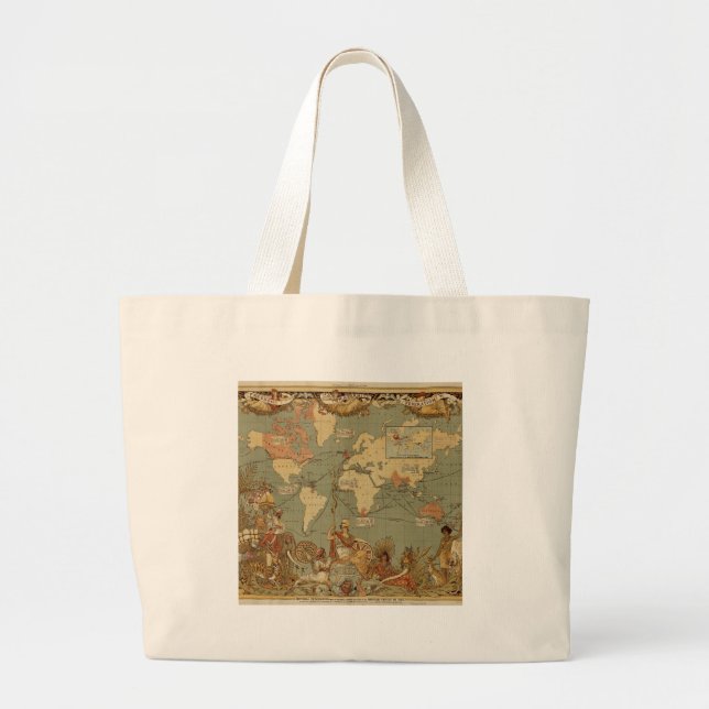 World Map Antique Atlas Large Tote Bag (Front)