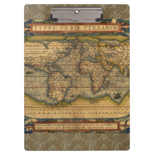 World Map Antique Ortelius Europe Travel Clipboard